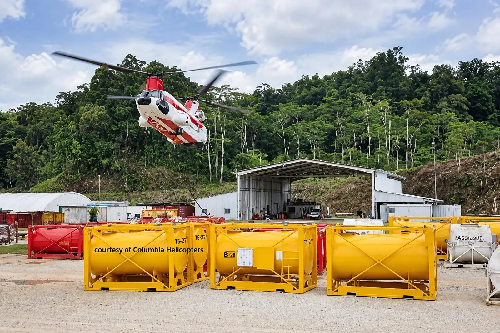 Helicopter lifting Xrosswater crates in the Peruvian Amazon