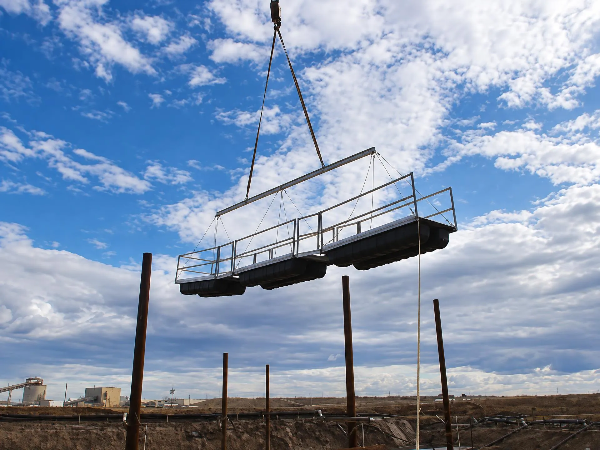 Walkway section being craned into the research paddock in Alberta