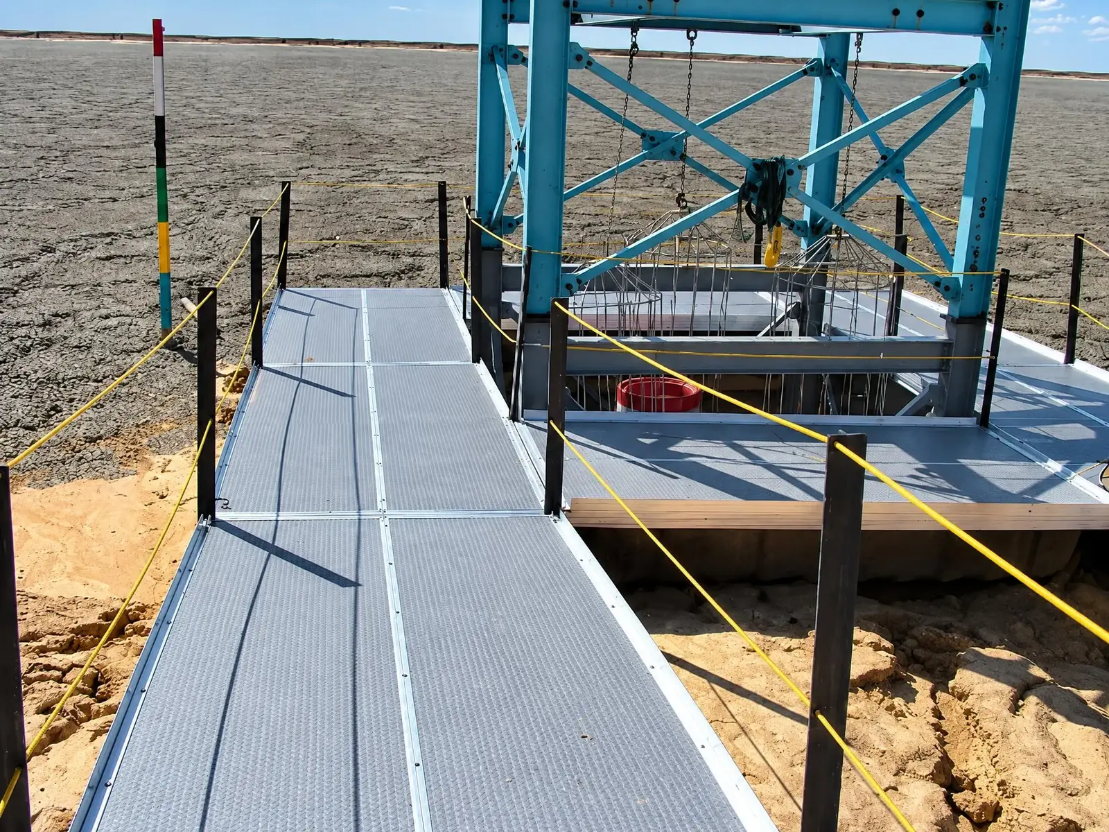 Penstock platform at the end of the walkway on a Botswana tailings dam