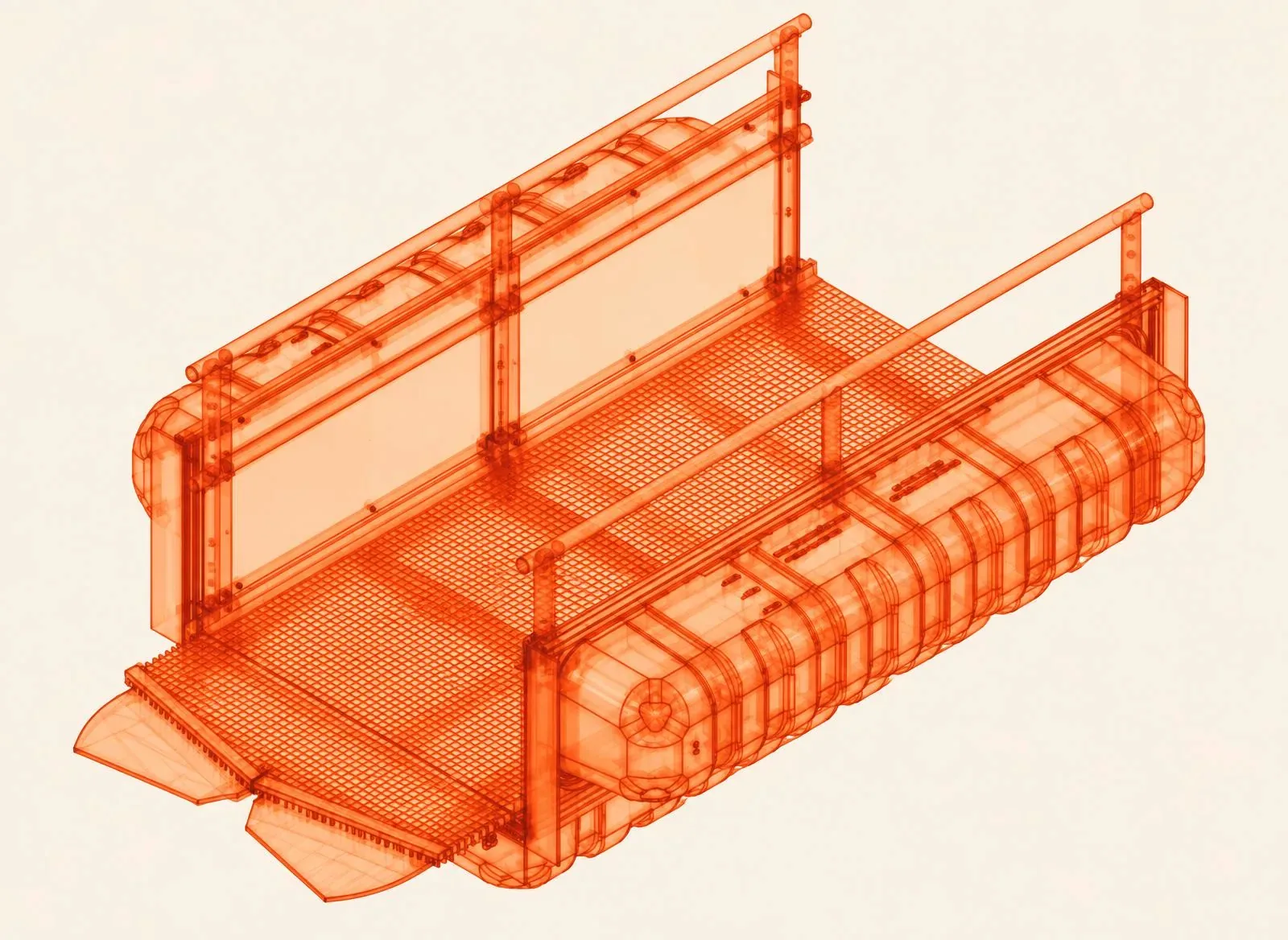 Technical x-ray render of the Xrosswater folding high buoyancy pivot walkway